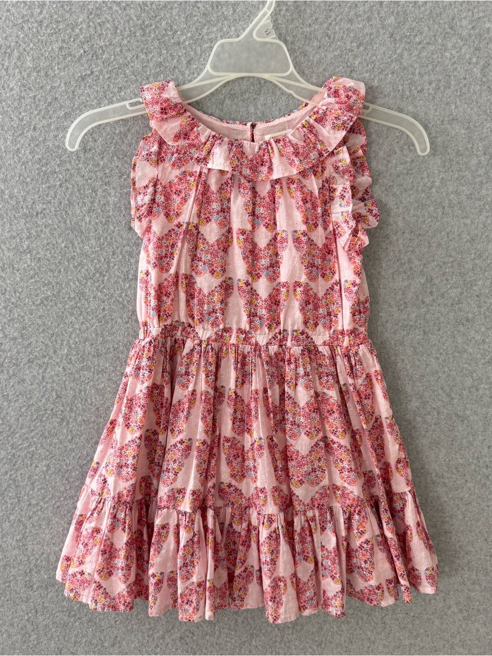 Crewcuts J.Crew Dress Girls 6 Pink Butterfly Floral Tiered Ruffle Sleeveless